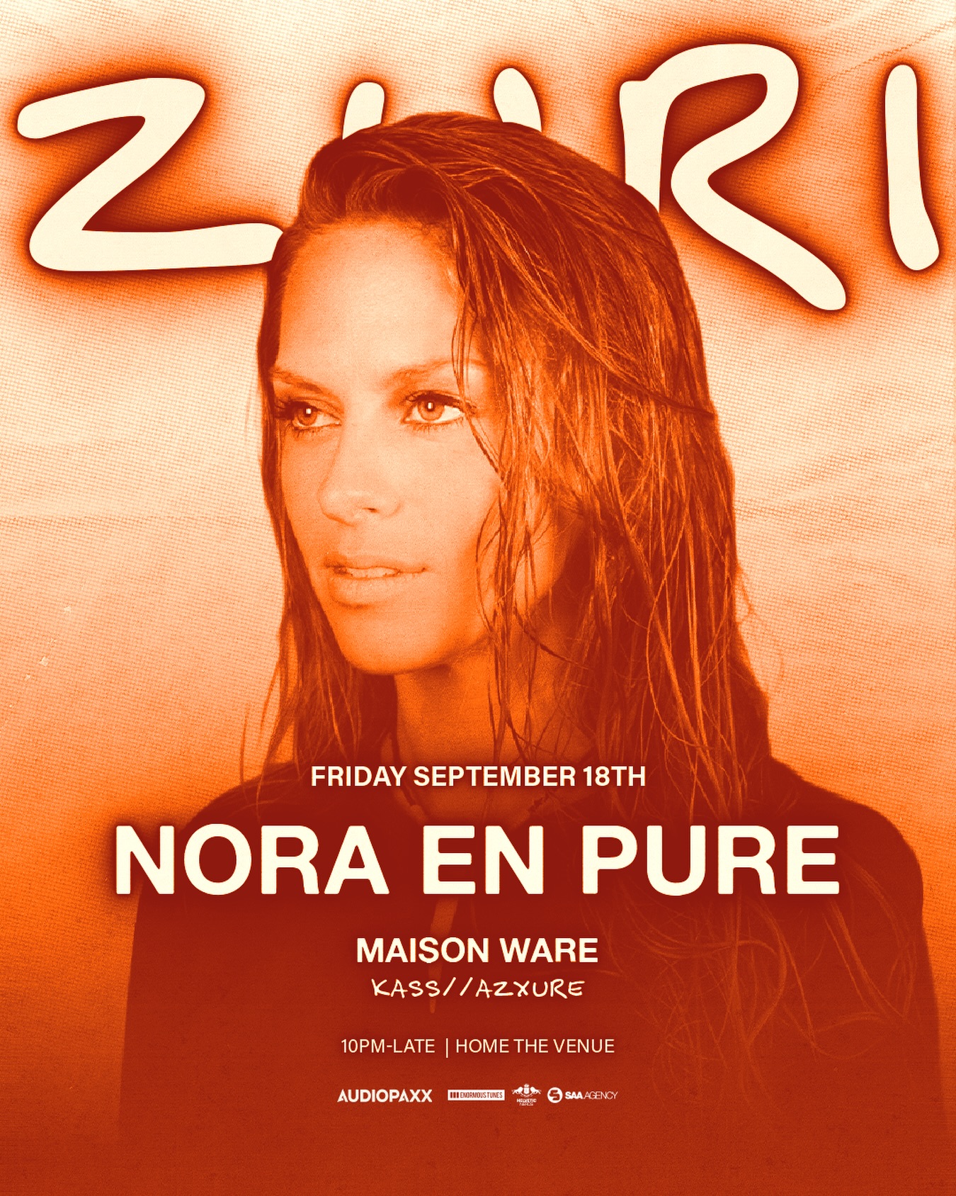 ZURI presents Nora En Pure with Maison Ware, Kass and Azxure at Home The Venue, Sydney, Friday 18 September 2026
